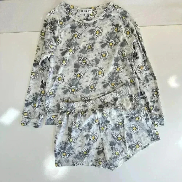 KIKIT Daisy Tye Dye Matching Shirt / Short Set Women's Size Large 90s Y2K - Picture 2 of 11